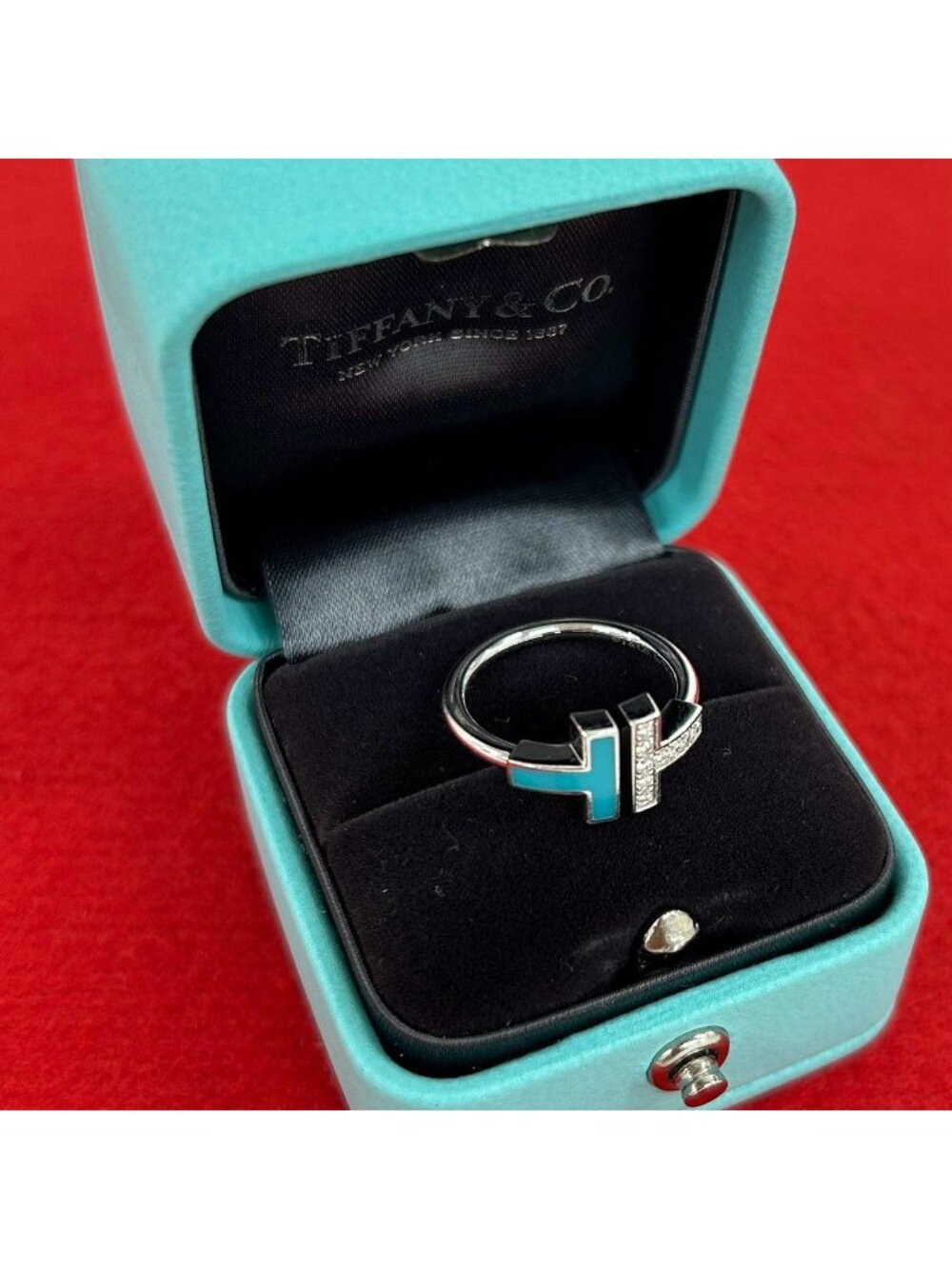 Tiffany & Co T Wire Ring Diamond Turquoise White Gold